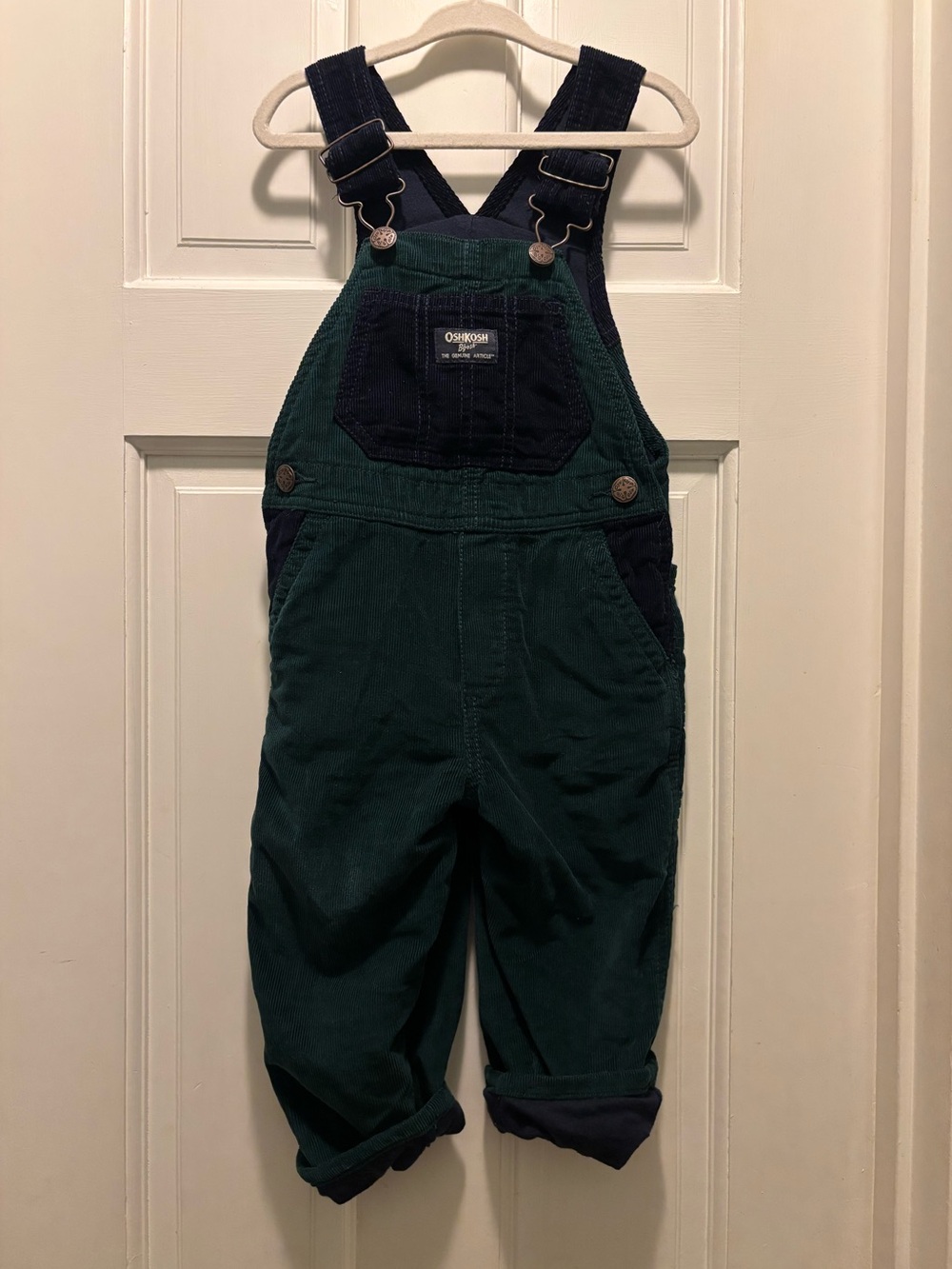 OshKosh B’gosh 2T Forest Green Corduroy Lined Overalls Heritage Workwear NWOT
